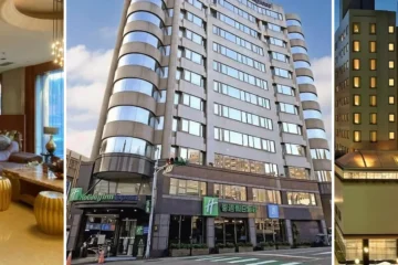由左至右：尊爵大飯店、桃園智選假日飯店、桃園住都大飯店外觀