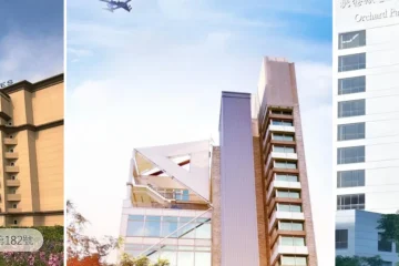 由左至右：城市商旅 - 航空館、藍水飯店 - 桃園高鐵站桃園機場 - 24小時 - 桃園機場免費送機、桃園大園新館外觀