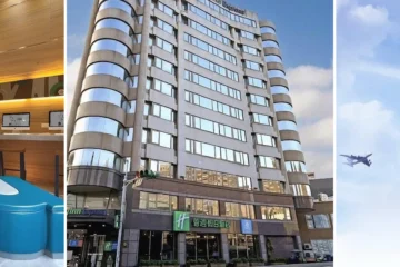 由左至右：沐楓商旅、桃園智選假日飯店、藍水飯店 - 桃園高鐵站桃園機場 - 24小時 - 桃園機場免費送機外觀